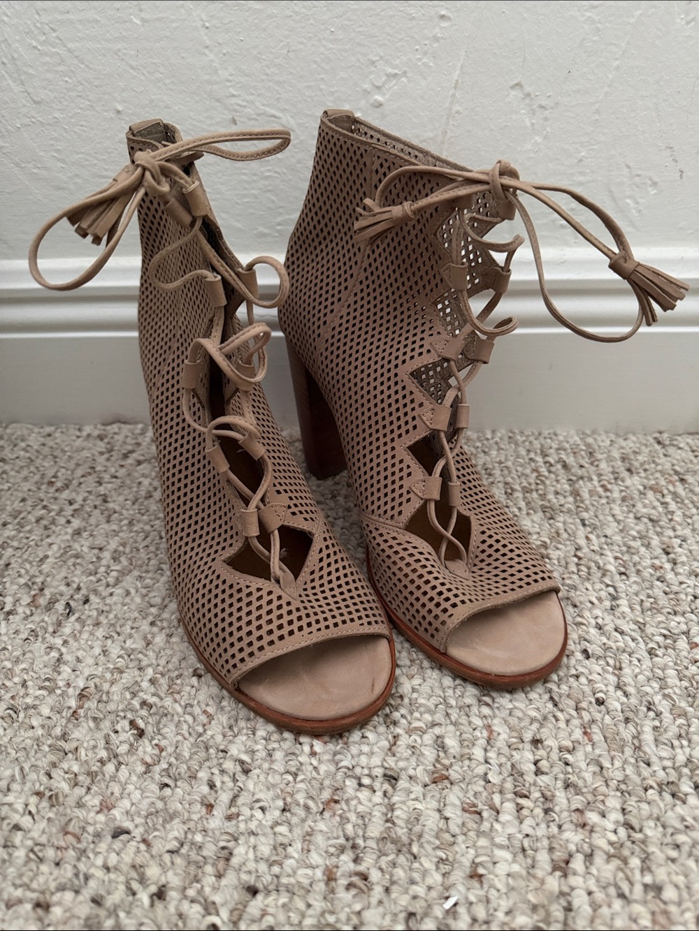 Frye Lace-Up Peep-Toe Booties